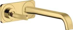 Axor Citterio E Single Lever Basin Mixer Wall-mounted With Pin Handle, Spout 221 Mm And Plate Gold Polished