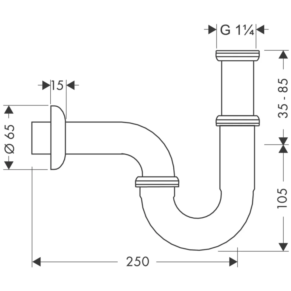 Hansgrohe Siphons 205 X 112 X 75mm Chrome detail view - Image 3
