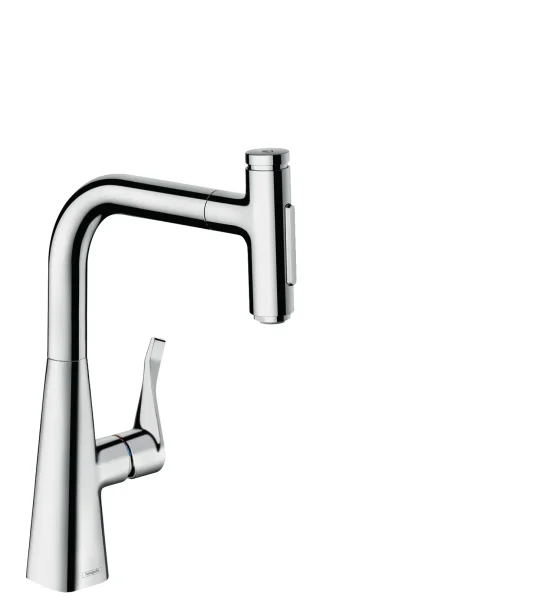 Hansgrohe Metris Select M71 Single Lever Kitchen Mixer 240 With Pull-out Spray And Sbox, 2 Spray Modes Chrome