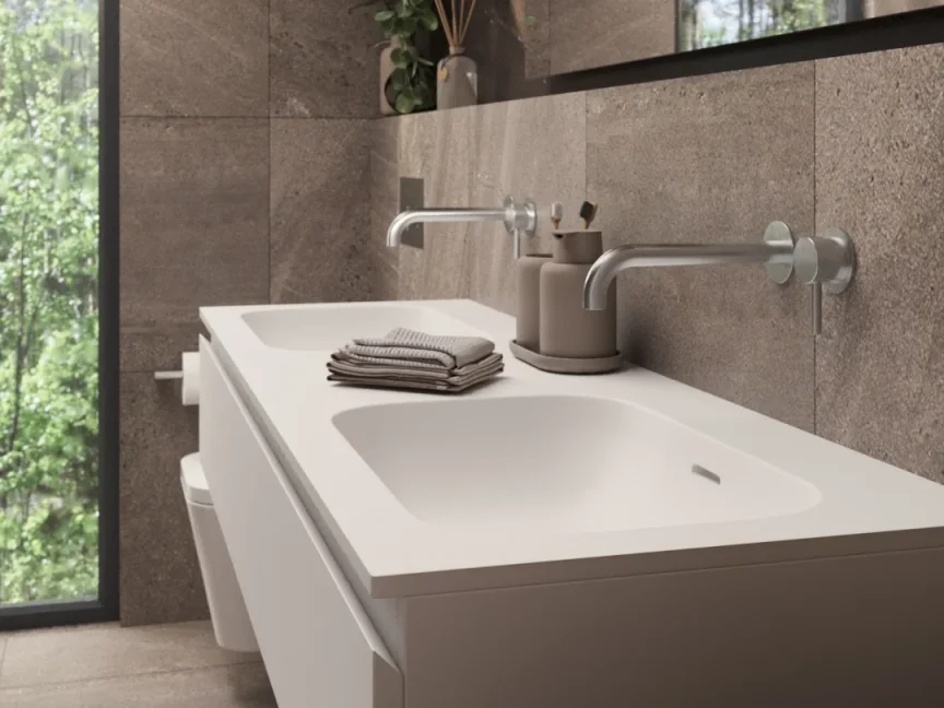 Ava Trend 2 Hole Wall Mounted Basin Mixer W/ Flanges 3.0 (not Compatible With Backplate) - Brushed Stainless Steel detail view - Image 2