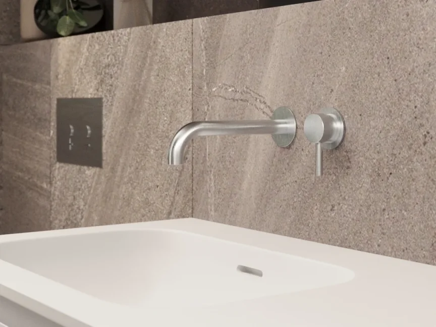 Ava Trend 2 Hole Wall Mounted Basin Mixer W/ Flanges 3.0 (not Compatible With Backplate) - Brushed Stainless Steel detail view - Image 3