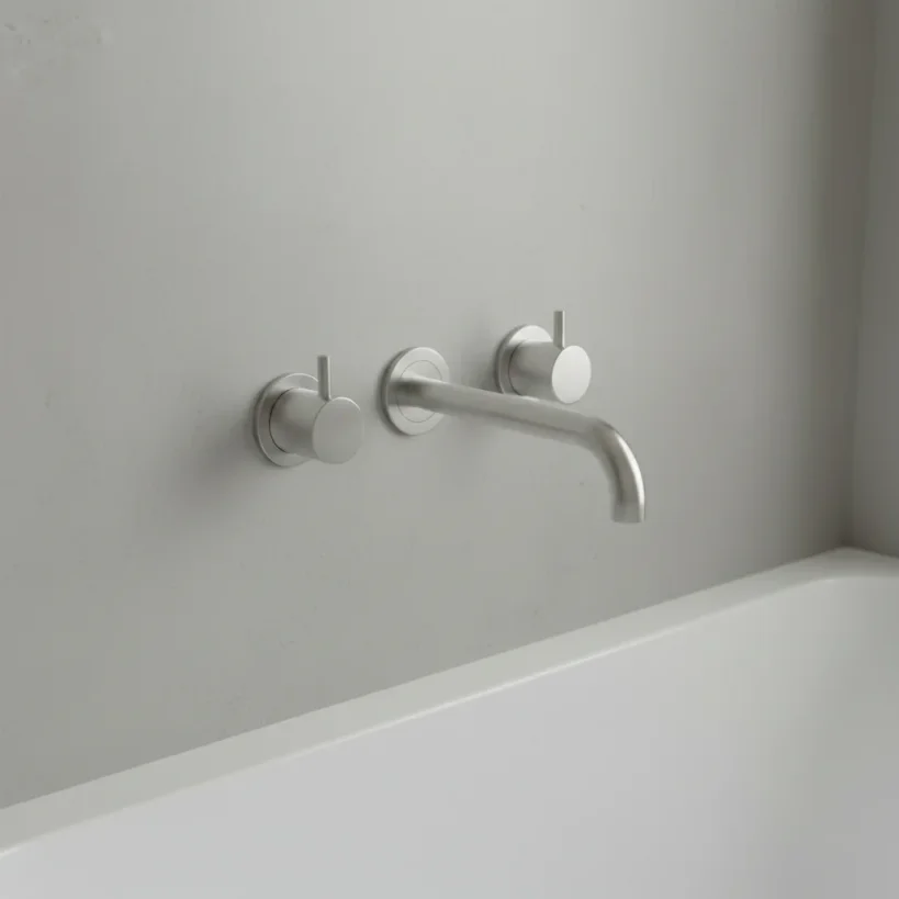 Ava Trend 3 Hole Wall Mounted Basin Mixer W/ Flanges (not Compatible With Backplate) - Brushed Stainless Steel detail view - Image 2
