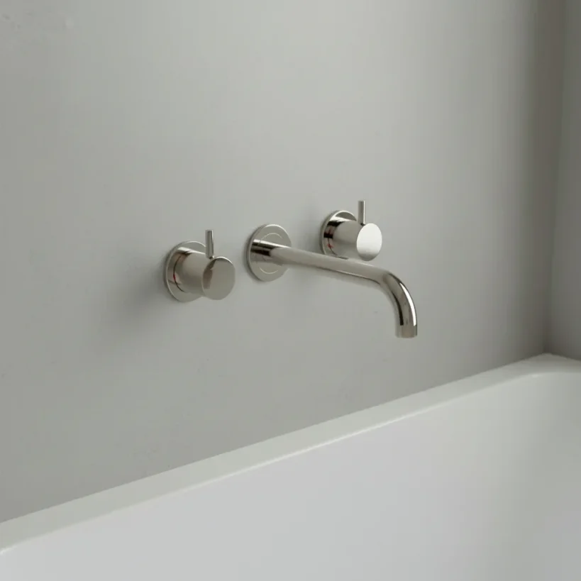 Ava Trend 3 Hole Wall Mounted Basin Mixer W/ Flanges (not Compatible With Backplate) - Polished Stainless Steel detail view - Image 2