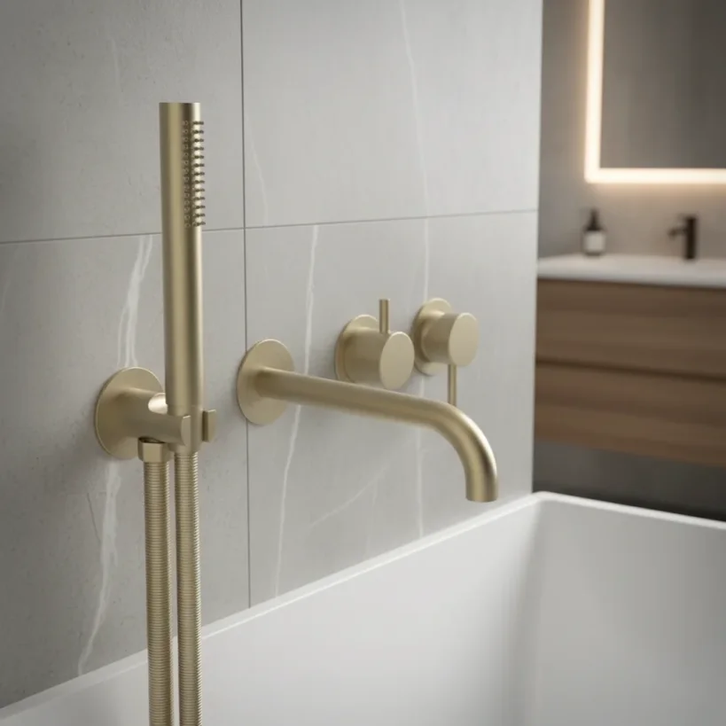 Ava Trend Thermostatic 4 Hole Wall Mounted Bath Shower Mixer 3.0 (not Compatible With Backplate) - Brushed Brass detail view - Image 3