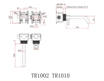 Ava Trend 2 Hole Wall Mounted Basin Mixer W/ Flanges 3.0 (not Compatible With Backplate) - Brushed Black technical drawing - Image 3