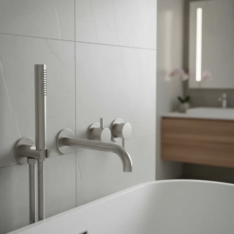 Ava Trend Thermostatic 4 Hole Wall Mounted Bath Shower Mixer 3.0 (not Compatible With Backplate) - Brushed Stainless Steel detail view - Image 3