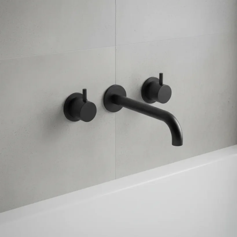 Ava Trend 3 Hole Wall Mounted Basin Mixer W/ Flanges (not Compatible With Backplate) - Brushed Black detail view - Image 3