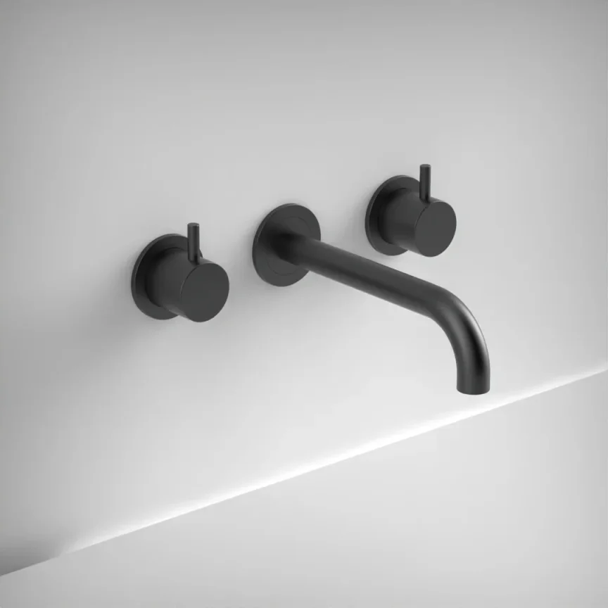 Ava Trend 3 Hole Wall Mounted Basin Mixer W/ Flanges (not Compatible With Backplate) - Brushed Black product image - Image 1