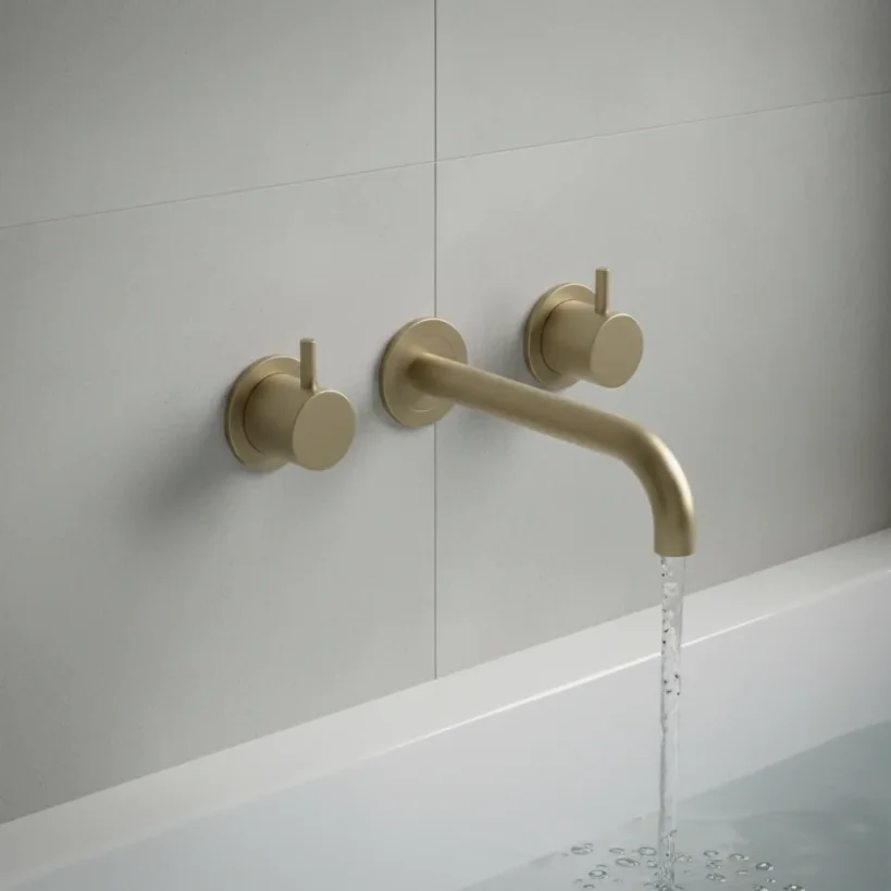 Ava Trend 3 Hole Wall Mounted Basin Mixer W/ Flanges (not Compatible With Backplate) - Brushed Brass detail view - Image 3