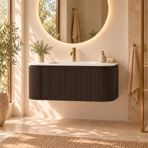Faeber Lunar 3 Drawer Curved Fluted Vanity Unit 1000mm - Black Walnut