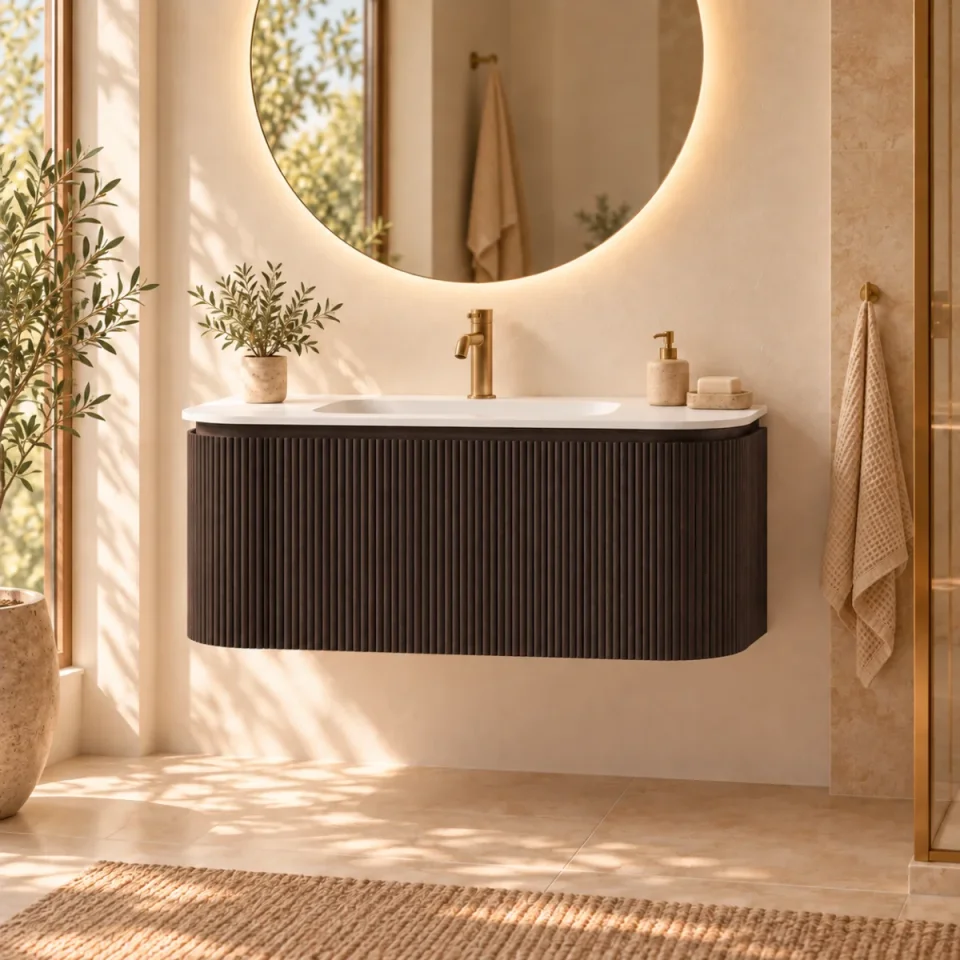 Faeber Lunar 3 Drawer Curved Fluted Vanity Unit 1000mm - Black Walnut product image - Image 1