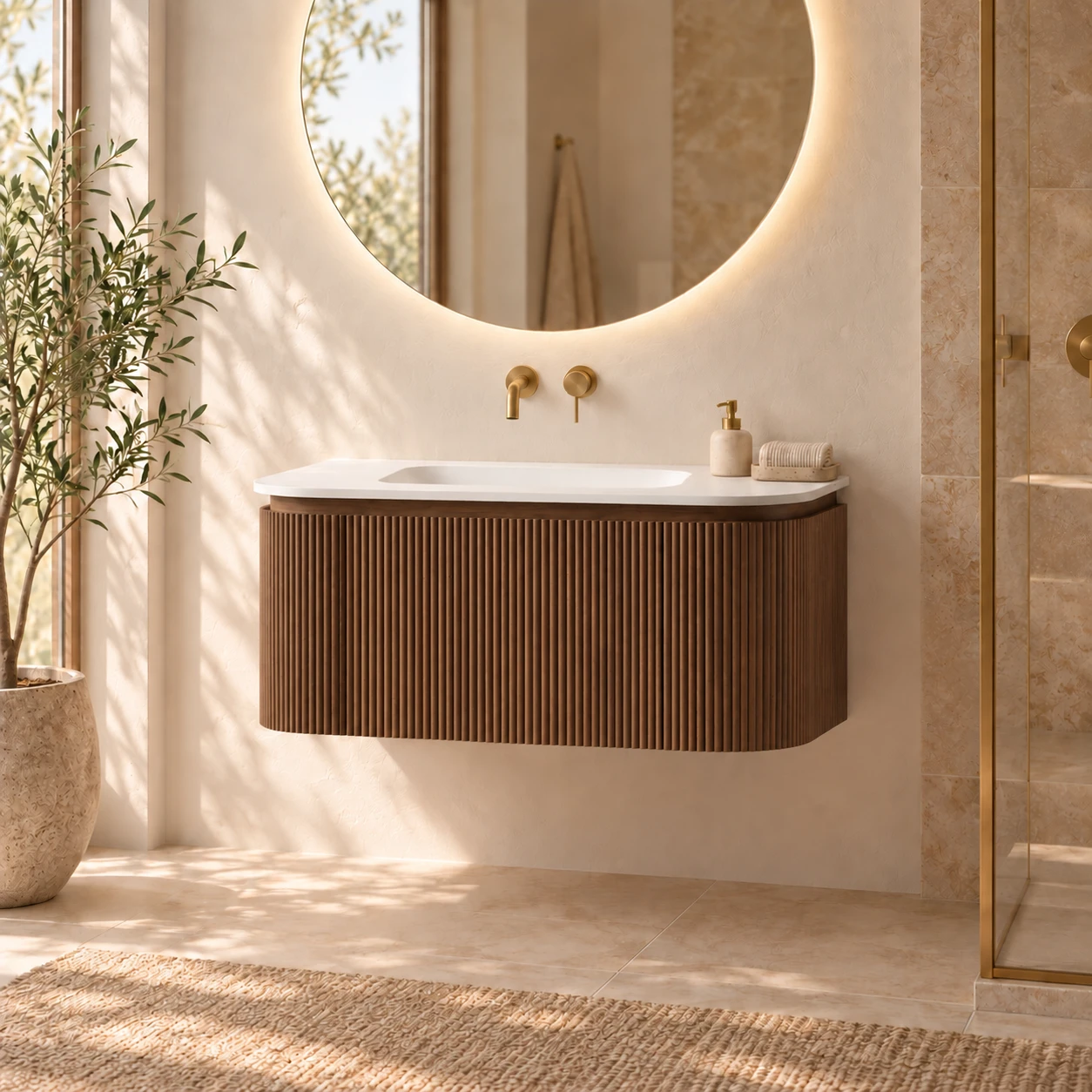 Faeber Lunar 3 Drawer Curved Fluted Vanity Unit 800mm - Black Walnut