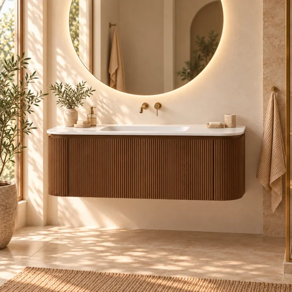Faeber Lunar 3 Drawer Curved Fluted Vanity Unit 1200mm - Walnut