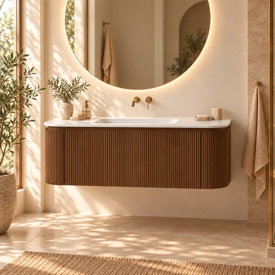 Faeber Lunar 3 Drawer Curved Fluted Vanity Unit 1200mm - Walnut product image - Image 1