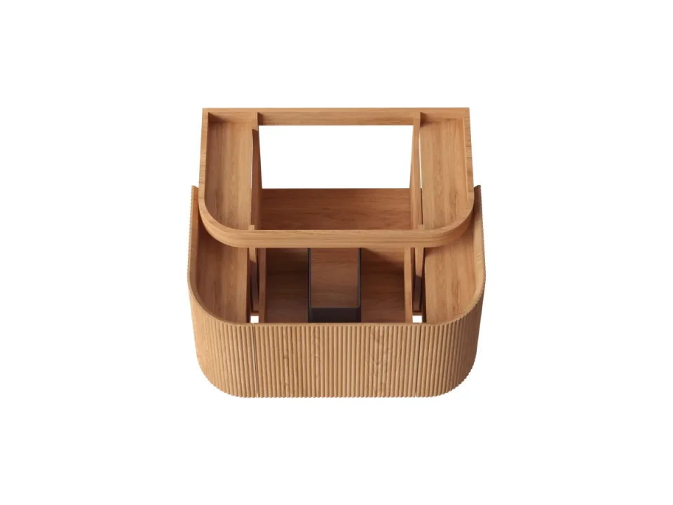 Faeber Lunar 3 Drawer Curved Fluted Vanity Unit 800mm - Oak detail view - Image 2