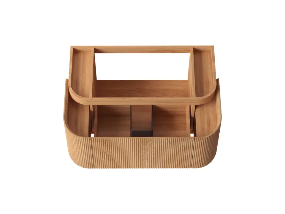Faeber Lunar 3 Drawer Curved Fluted Vanity Unit 1000mm - Oak detail view - Image 2
