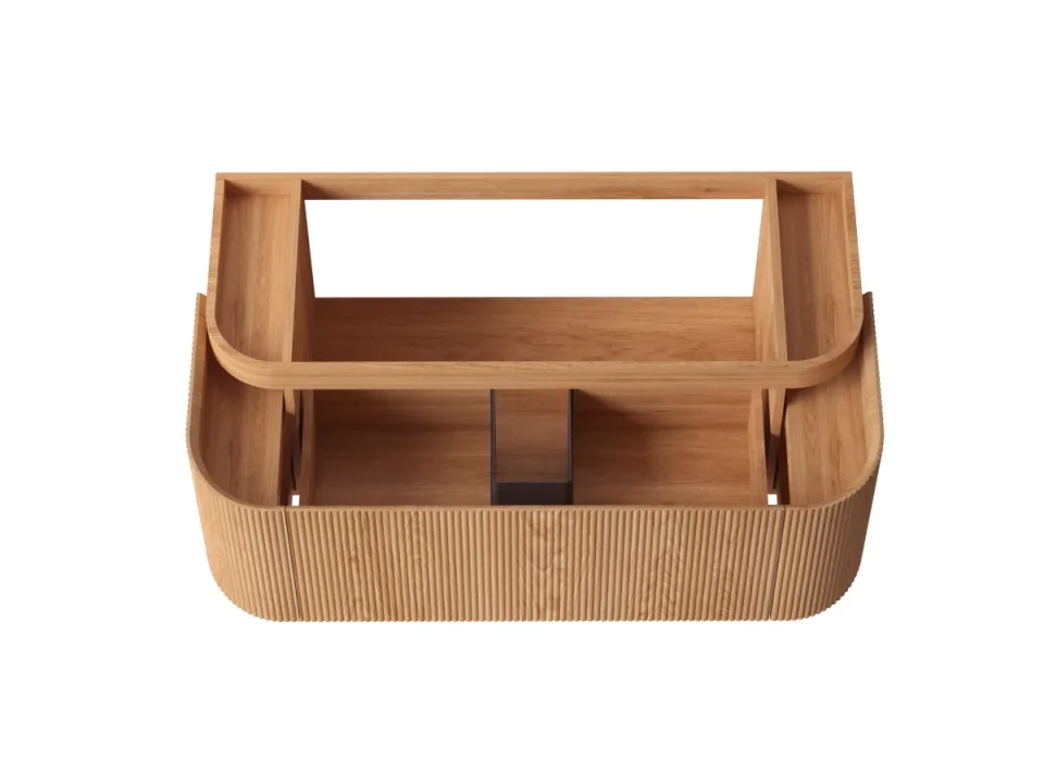 Faeber Lunar 3 Drawer Curved Fluted Vanity Unit 1200mm - Oak detail view - Image 2