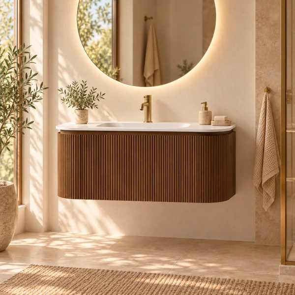 Faeber Lunar 3 Drawer Curved Fluted Vanity Unit 1000mm - Walnut