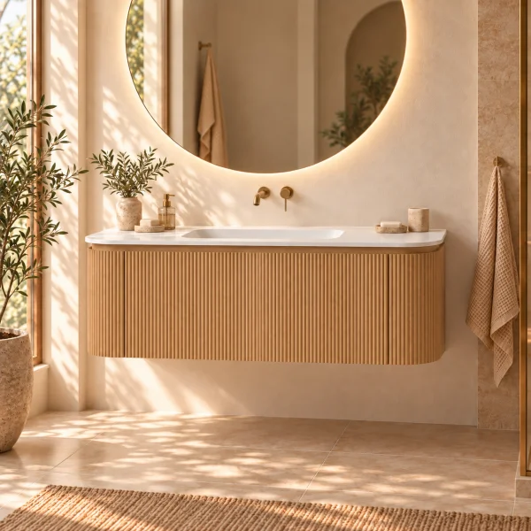Faeber Lunar 3 Drawer Curved Fluted Vanity Unit 1200mm - Oak