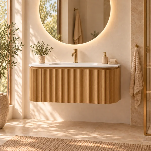 Faeber Lunar 3 Drawer Curved Fluted Vanity Unit 1000mm - Oak