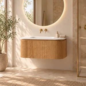Faeber Lunar 3 Drawer Curved Fluted Vanity Unit 800mm - Oak