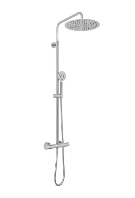 Vado Velo Adjustable Aquablade Round Thermostatic Shower Valve With Integrated Diverter And Rigid Riser With Single Function Aquablade Shower Head And Shower Handset Chrome