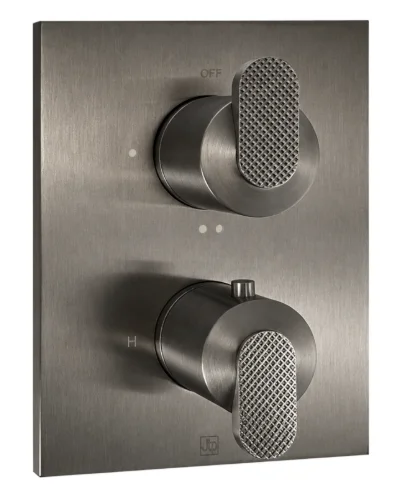 Neo Double Outlet Unibox Thermostat Brushed Black