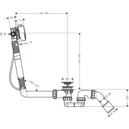 Axor Complete Set Bath Filler, Waste And Overflow Set For Special Bath Tubs Brushed Brass technical drawing - Image 2