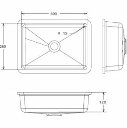 LH Himacs CB402 Bowl (Box Mini) technical drawing - Image 2