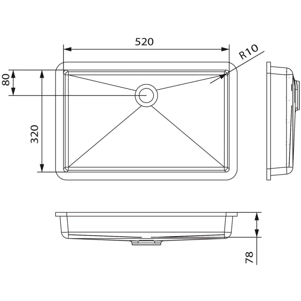 LH Himacs CB523 Bowl (Box) technical drawing - Image 2