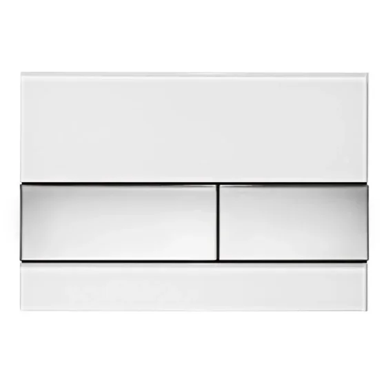 Tece Square Dual Flush, Glass White, Buttons Polished Chrome product image - Image 1