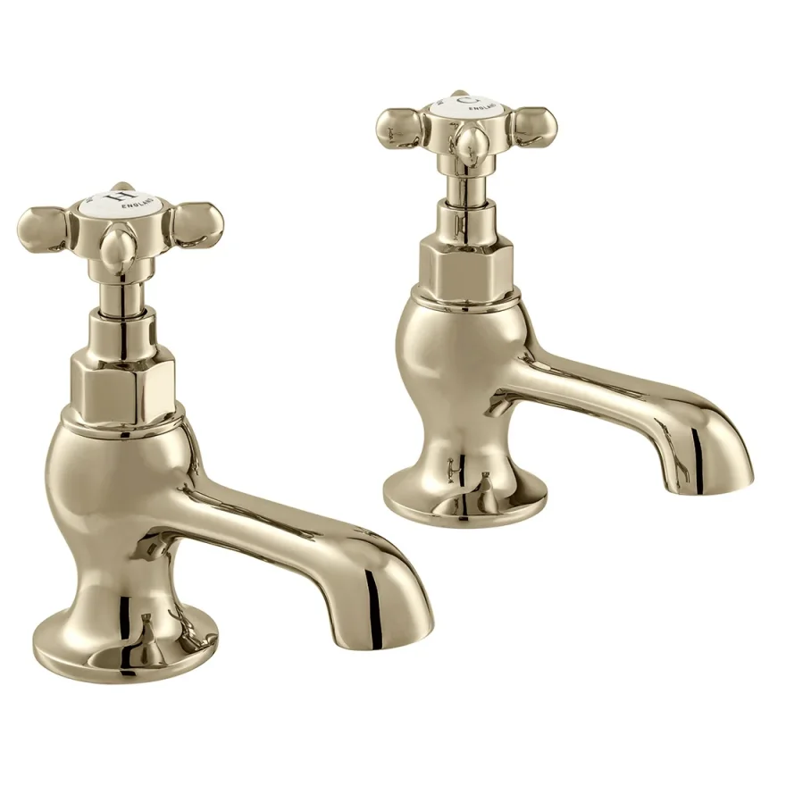 Booth & Co. Basin Pillar Taps Bright Nickel & Crackled White product image - Image 1