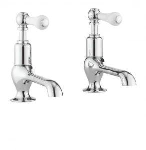 Crosswater Belgravia Lever Long Nose Basin Taps No Waste Deck Mounted Chrome White Lever