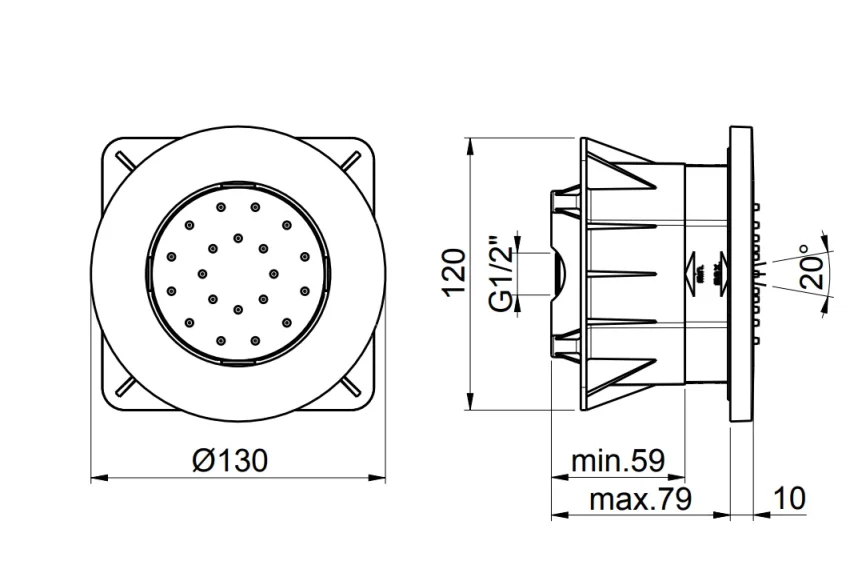 Crosswater Dial Rotating Body Jet Chrome technical drawing - Image 6
