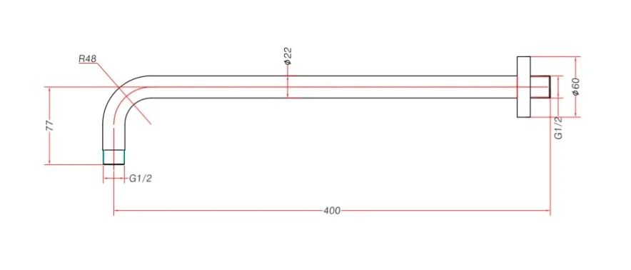 Ava Wall Mounted Round 400mm Shower Arm - Brushed Brass technical drawing - Image 3