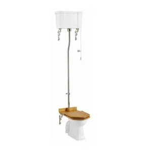 Burlington High Level Close Coupled Toilet with Dual Flush Cistern, Chrome Flush Pipe & Ornate Brackets (Seat Sold Separately)