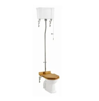 Burlington High Level Close Coupled Toilet with Dual Flush Cistern, Chrome Flush Pipe & Ornate Brackets (Seat Sold Separately)