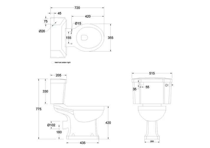 Burlington Close Coupled Toilet with 520 Lever Cistern (Seat Sold Separately) - Image 2