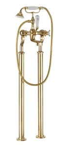 Crosswater Belgravia Traditional Crosshead Bath Shower Mixer Tap with Leg Set Unlacquered Brass