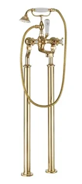Crosswater Belgravia Traditional Crosshead Bath Shower Mixer Tap with Leg Set Unlacquered Brass