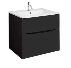 Crosswater Glide II 600mm Wall Mounted 2 Drawer Vanity Unit with Ceramic Basin Matt Black
