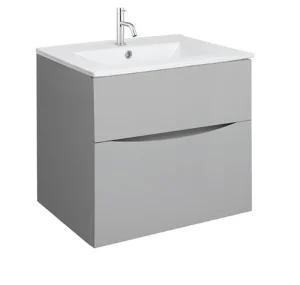 Crosswater Glide II 600mm Wall Mounted 2 Drawer Vanity Unit with Ceramic Basin Storm Grey Matt