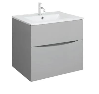 Crosswater Glide II 600mm Wall Mounted 2 Drawer Vanity Unit with Ceramic Basin Storm Grey Matt