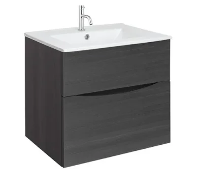 Crosswater Glide II 600mm Wall Mounted 2 Drawer Vanity Unit with Ceramic Basin Steelwood