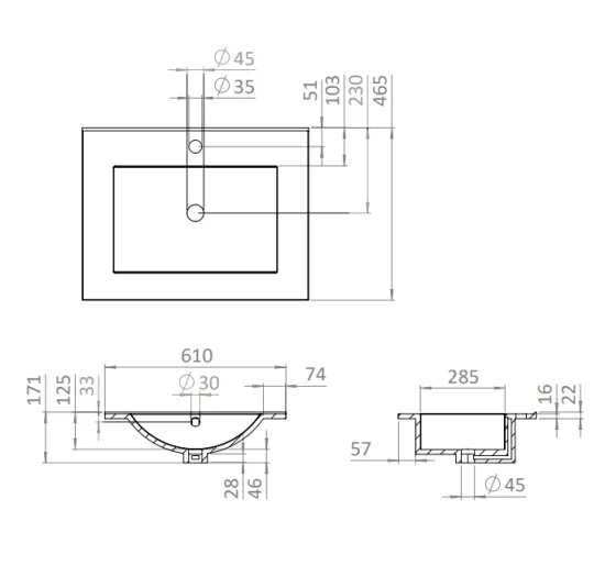 Crosswater Glide II 600mm Wall Mounted 2 Drawer Vanity Unit with Ceramic Basin Steelwood - Image 3