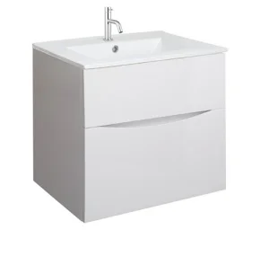 Crosswater Glide II 600mm Wall Mounted 2 Drawer Vanity Unit with Ceramic Basin White Gloss