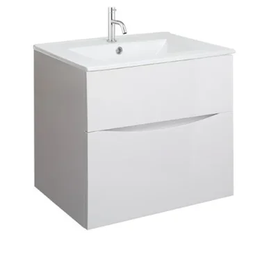 Crosswater Glide II 600mm Wall Mounted 2 Drawer Vanity Unit with Ceramic Basin White Gloss