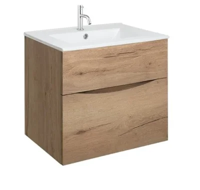 Crosswater Glide II 600mm Wall Mounted 2 Drawer Vanity Unit with Ceramic Basin Windsor Oak