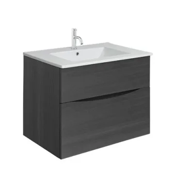 Crosswater Glide II 700mm Wall Mounted 2 Drawer Vanity Unit with Ceramic Basin Steelwood