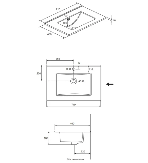 Crosswater Glide II 700mm Wall Mounted 2 Drawer Vanity Unit with Ceramic Basin Steelwood - Image 3